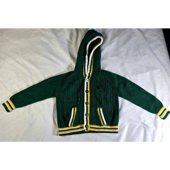 Vintage Woolworths 3T Boy's Cardigan Acrylic Green Hooded College Sweater Style - Picture 1 of 11
